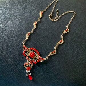 Silver Necklace with red stones